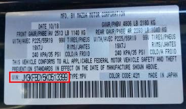 Mazda VIN Number - Where is my VIN located?