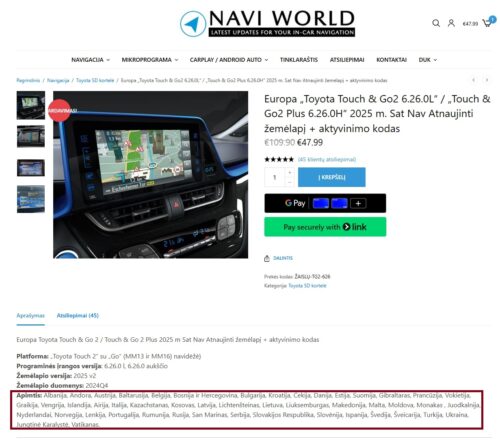 Europe Toyota Touch & Go2 6.26.0L / Touch & Go2 Plus 6.26.0H 2025 Sat Nav Update map + activation code photo review